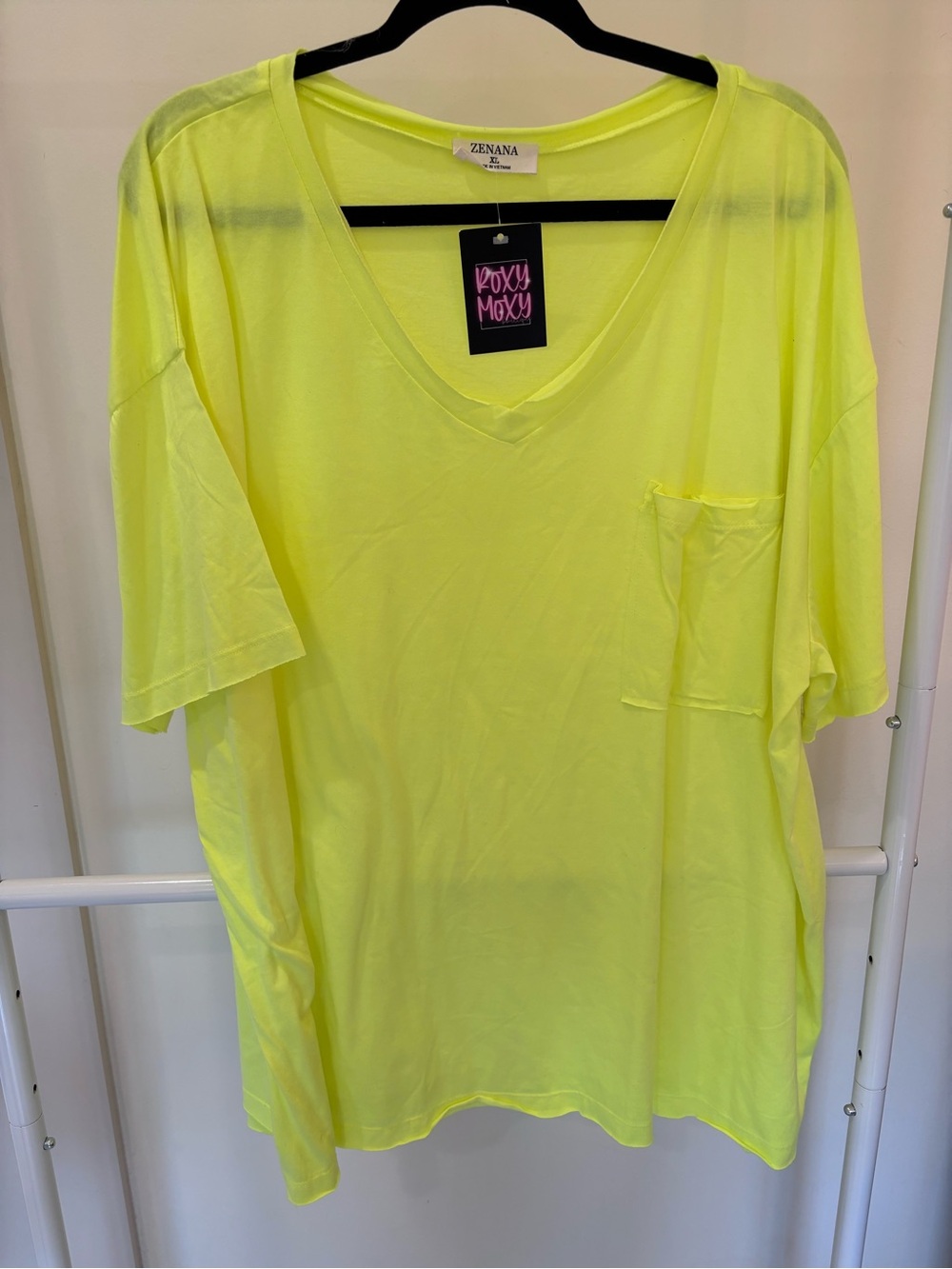 Zenana Outfitters Neon Yellow V-Neck Pocket Tee - Women's